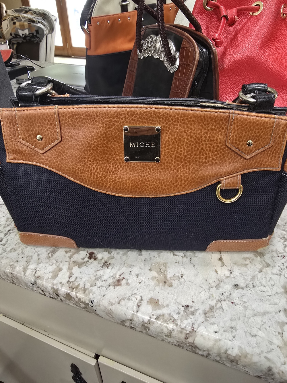 Miche Navy and Brown Leather-Trim Satchel